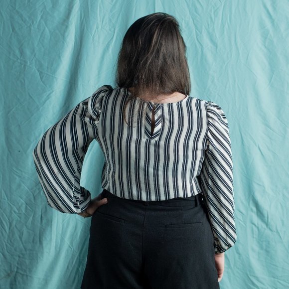 LOFT | Vertical Stripe Black & White Sheer Blouse - Picture 3 of 3